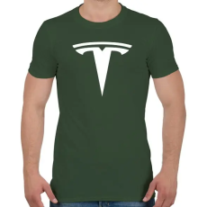 PRINTFASHION TESLA logo fehér - Férfi póló - Katonazöld