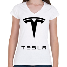 PRINTFASHION Tesla - Női V-nyakú póló - Fehér