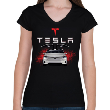PRINTFASHION tesla - Női V-nyakú póló - Fekete női póló