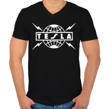 PRINTFASHION Tesla világ - Férfi V-nyakú póló - Fekete férfi póló