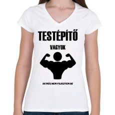 PRINTFASHION Testépítő vagyok - Női V-nyakú póló - Fehér