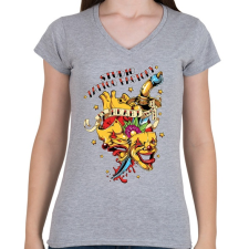 PRINTFASHION Tetováló gyár - Női V-nyakú póló - Sport szürke női póló