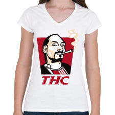 PRINTFASHION THC- Snoop - Női V-nyakú póló - Fehér női póló