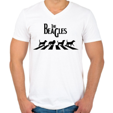 PRINTFASHION The Beagles - Férfi V-nyakú póló - Fehér férfi póló