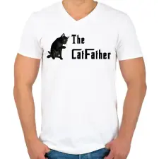 PRINTFASHION the catfather - Férfi V-nyakú póló - Fehér férfi póló