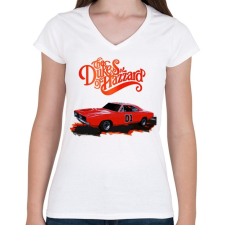 PRINTFASHION The Dukes of Hazzard - Női V-nyakú póló - Fehér női póló