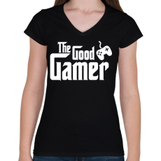 PRINTFASHION The Good Gamer - Női V-nyakú póló - Fekete