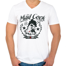 PRINTFASHION The mad cock pot & beer - Férfi V-nyakú póló - Fehér férfi póló