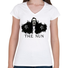 PRINTFASHION the nun - Női V-nyakú póló - Fehér női póló