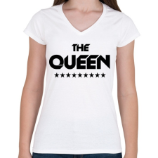 PRINTFASHION The Queen - Női V-nyakú póló - Fehér női póló