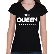 PRINTFASHION The Queen - Női V-nyakú póló - Fekete