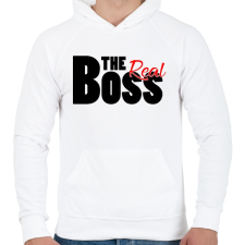 PRINTFASHION The Real Boss - Férfi kapucnis pulóver - Fehér férfi pulóver, kardigán