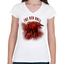 PRINTFASHION The red bull - Női V-nyakú póló - Fehér női póló