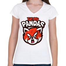 PRINTFASHION The Red Pandas - Női V-nyakú póló - Fehér női póló
