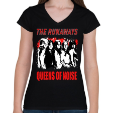 PRINTFASHION THE RUNAWAYS STENCIL - Női V-nyakú póló - Fekete női póló