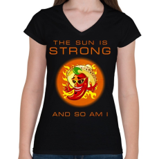 PRINTFASHION THE SUN STRONG - Női V-nyakú póló - Fekete