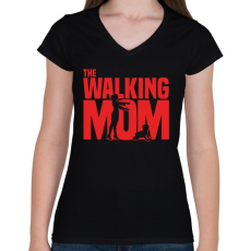 PRINTFASHION The Walking Mom - Női V-nyakú póló - Fekete