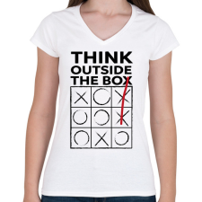 PRINTFASHION Think outside the BOX! - Női V-nyakú póló - Fehér női póló