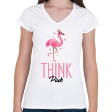 PRINTFASHION thinkpink - Női V-nyakú póló - Fehér női póló