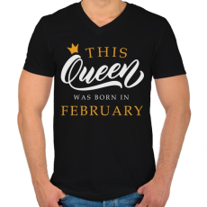 PRINTFASHION THIS QUEEN WAS BORN IN FEBRUARY - Férfi V-nyakú póló - Fekete