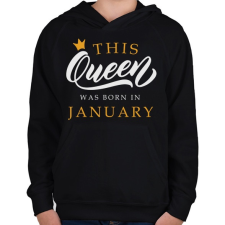 PRINTFASHION THIS QUEEN WAS BORN IN JANUARY - Gyerek kapucnis pulóver - Fekete gyerek pulóver, kardigán
