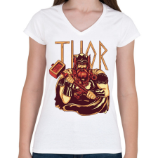 PRINTFASHION Thor - Női V-nyakú póló - Fehér női póló