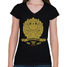 PRINTFASHION Thousand Sunny One Piece Anime - Női V-nyakú póló - Fekete női póló