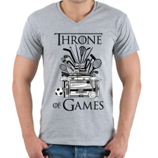 PRINTFASHION Throne of Games - Férfi V-nyakú póló - Sport szürke férfi póló
