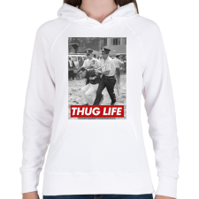 PRINTFASHION Thug life - Női kapucnis pulóver - Fehér női pulóver, kardigán