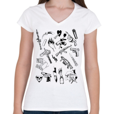 PRINTFASHION Thug Life Props - Női V-nyakú póló - Fehér