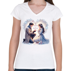 PRINTFASHION Tiéd a szívem! - Női V-nyakú póló - Fehér