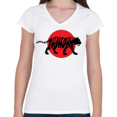 PRINTFASHION Tiger - Női V-nyakú póló - Fehér