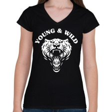 PRINTFASHION Tiger - Női V-nyakú póló - Fekete női póló