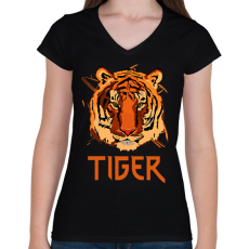 PRINTFASHION TIGERFACE - Női V-nyakú póló - Fekete