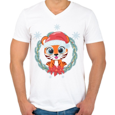 PRINTFASHION Tigris baba karácsonya - Férfi V-nyakú póló - Fehér férfi póló