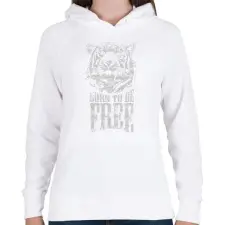 PRINTFASHION Tigris Born to be free - Női kapucnis pulóver - Fehér női pulóver, kardigán