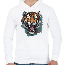 PRINTFASHION Tigris  - Férfi kapucnis pulóver - Fehér férfi pulóver, kardigán