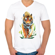 PRINTFASHION Tigris - Férfi V-nyakú póló - Fehér
