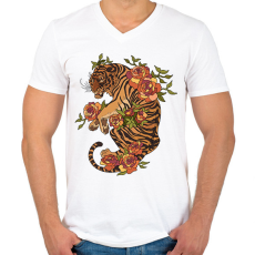 PRINTFASHION tigris - Férfi V-nyakú póló - Fehér