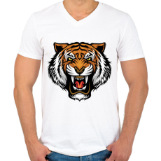 PRINTFASHION Tigris  - Férfi V-nyakú póló - Fehér