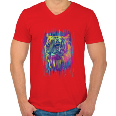 PRINTFASHION Tigris - Férfi V-nyakú póló - Piros