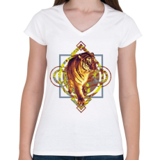 PRINTFASHION Tigris - Női V-nyakú póló - Fehér