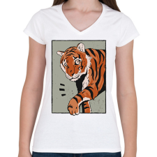 PRINTFASHION Tigris - Női V-nyakú póló - Fehér női póló