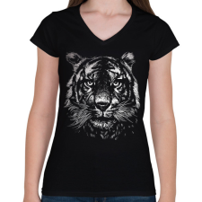 PRINTFASHION Tigris - Női V-nyakú póló - Fekete női póló