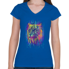 PRINTFASHION Tigris - Női V-nyakú póló - Királykék