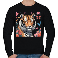 PRINTFASHION tigris pillangókkal és virágokkal - Férfi pulóver - Fekete