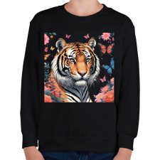 PRINTFASHION tigris pillangókkal és virágokkal - Gyerek pulóver - Fekete gyerek pulóver, kardigán