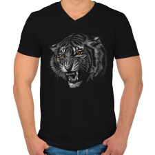 PRINTFASHION Tigris portré - Férfi V-nyakú póló - Fekete férfi póló