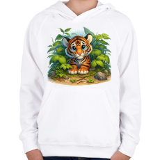 PRINTFASHION Tigriskölyök esőben - Gyerek kapucnis pulóver - Fehér