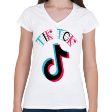 PRINTFASHION Tik Tok logo - Női V-nyakú póló - Fehér